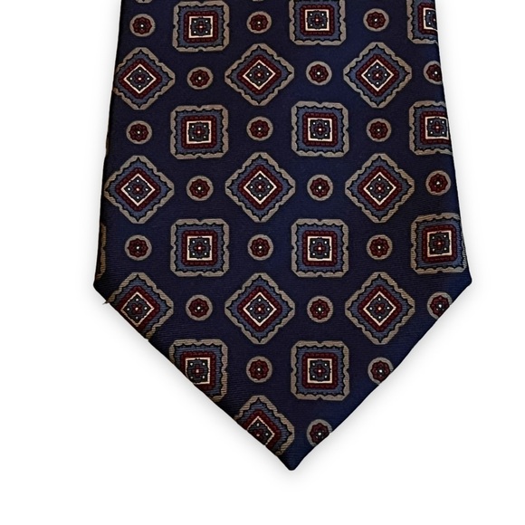 Authentic Lanvin Paris 100% Silk Tie Dark Geo Print Luxury Designer Classic Prep - Picture 2 of 8